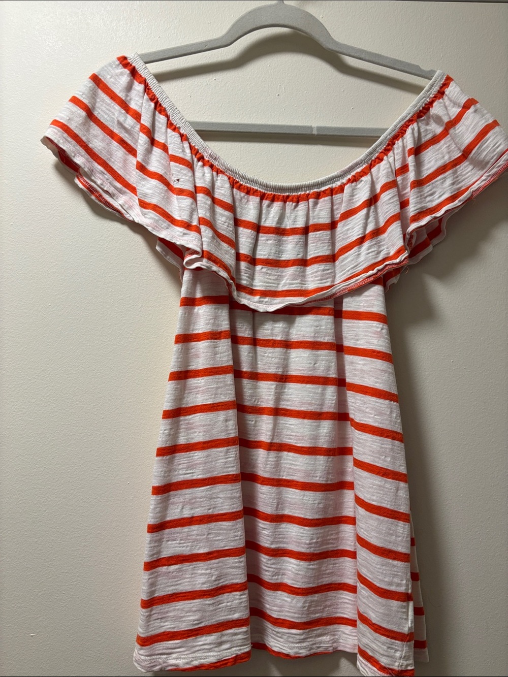 Old Navy White and Orange Striped Off-the-Shoulder Tunic Dress